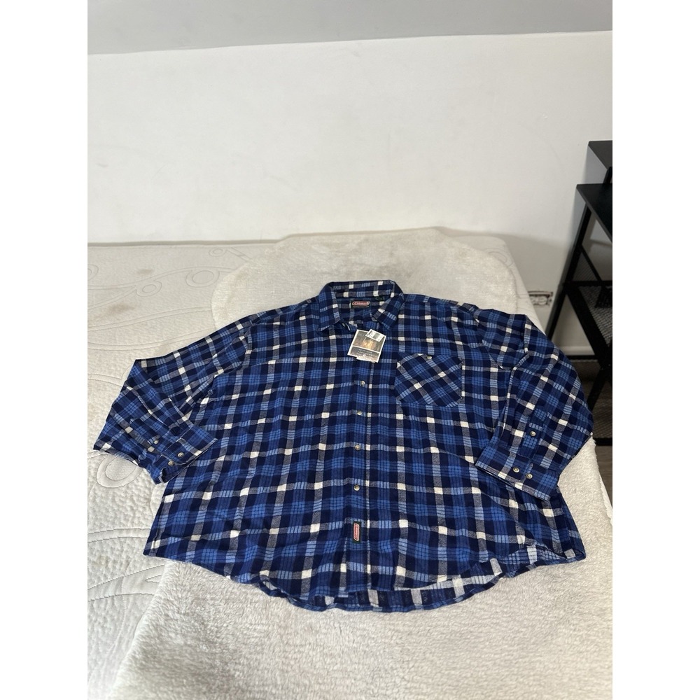 Coleman Outdoors Men's Blue Plaid Flannel Button Down Shirt Size 4X Big New